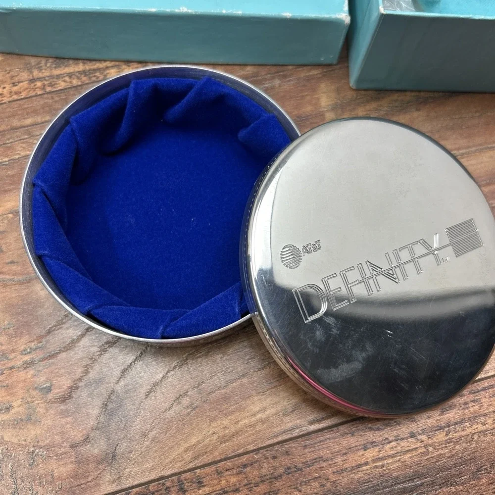 Tiffany & Co Jewelry Trinket Box Round Circle Pewter Blue Silver   AT&T Definity